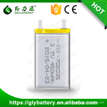 GLE-702035 Rechargeable Li Polymer Battery 3.7V With 450mAh Lipo Batteries